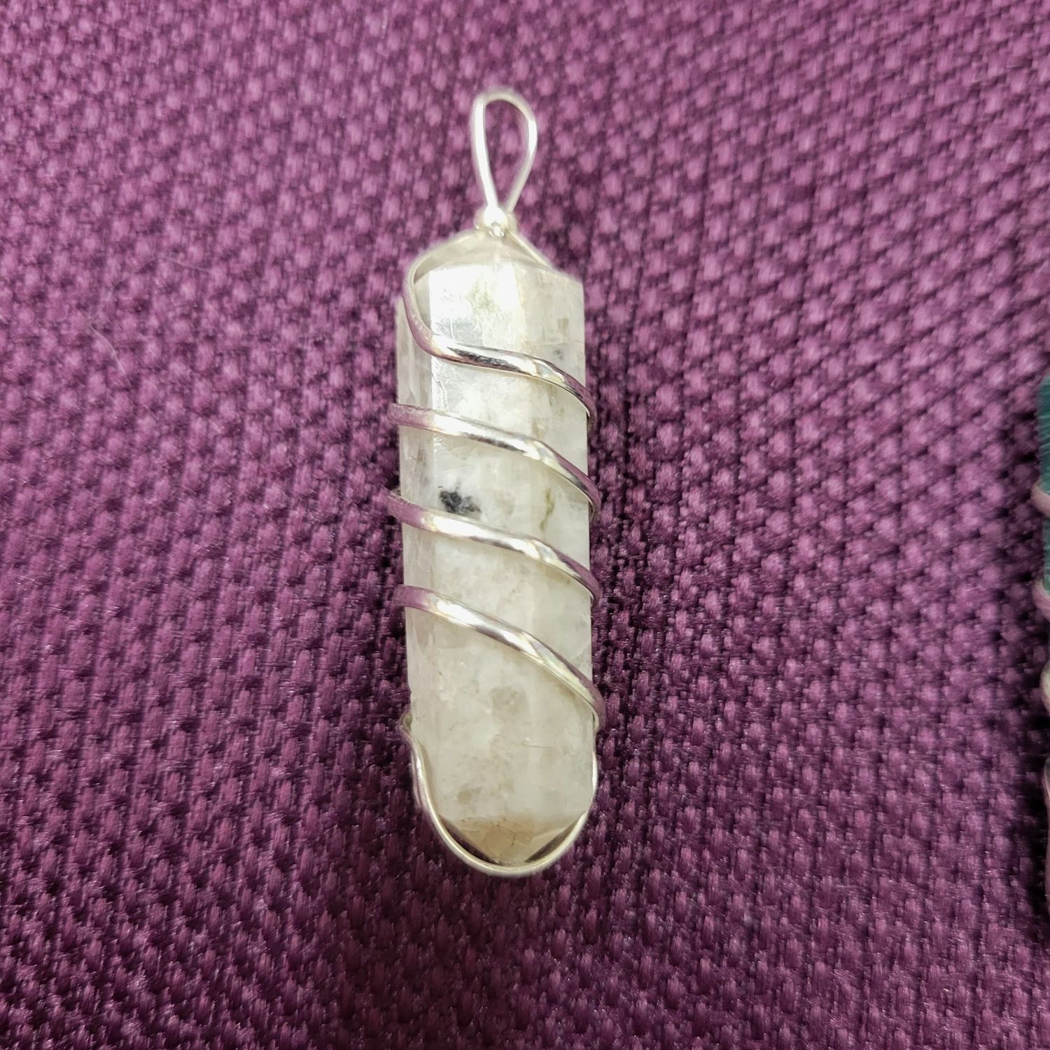Rainbow Moonstone Spiral Wrapped Pendant
