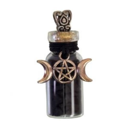Shungite &amp; Triple Moon Chip Bottle Necklace 20.5&quot;L