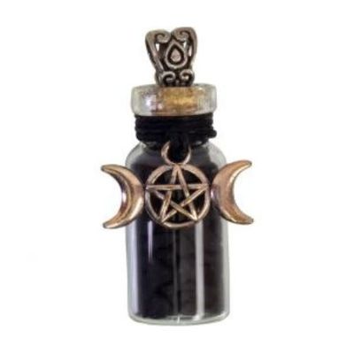 Shungite &amp; Triple Moon Chip Bottle Necklace 20.5&quot;L