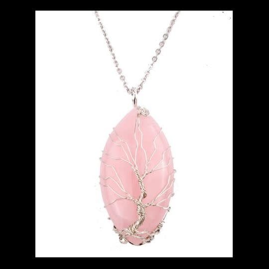 Tree of  Life w/Oval Rose Quartz Stone Pendant