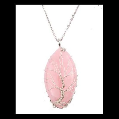 Tree of  Life w/Oval Rose Quartz Stone Pendant