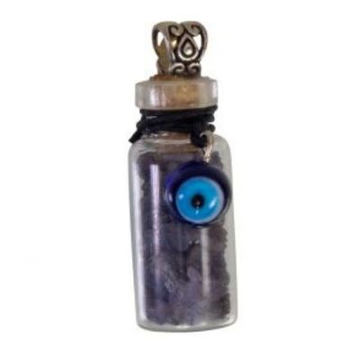 Sapphire &amp; Evil Eye Chip Bottle Necklace 20.5"L