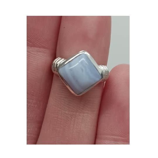 Blue Lace Agate Ring - Size 5 Sterling Silver