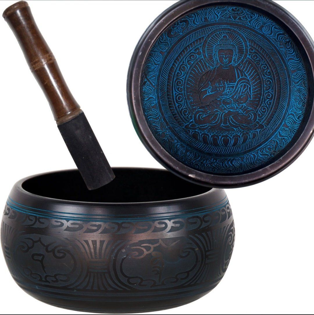 Medicine Buddha Blue Singing Bowl 7&quot; - Throat Chakra - Note G