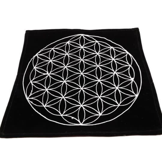 Flower of Life Black Pendulum Velvet Mat 12&quot; x  12&quot;