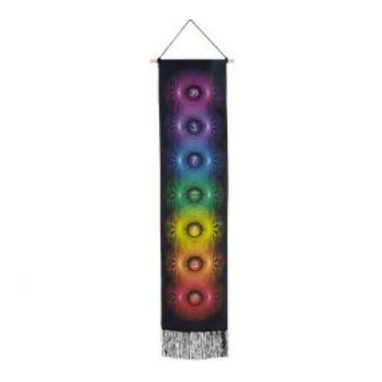 Lotus Chakras Black Tapestry Banner - 12.5&quot; X 51&quot;