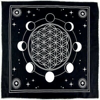Flower of Life Moon Phase Altar Cloth - 28&quot;x28&quot;