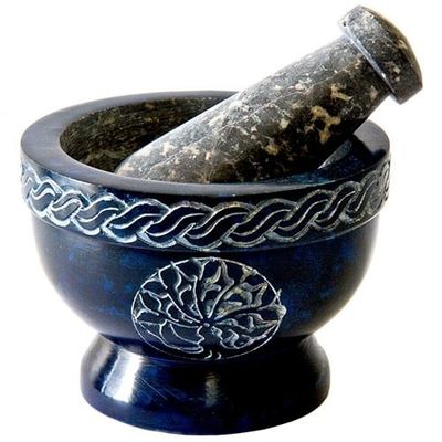 Mortar &amp; Pestle Navy Blue Soapstone Tree of Life 3.5&quot;