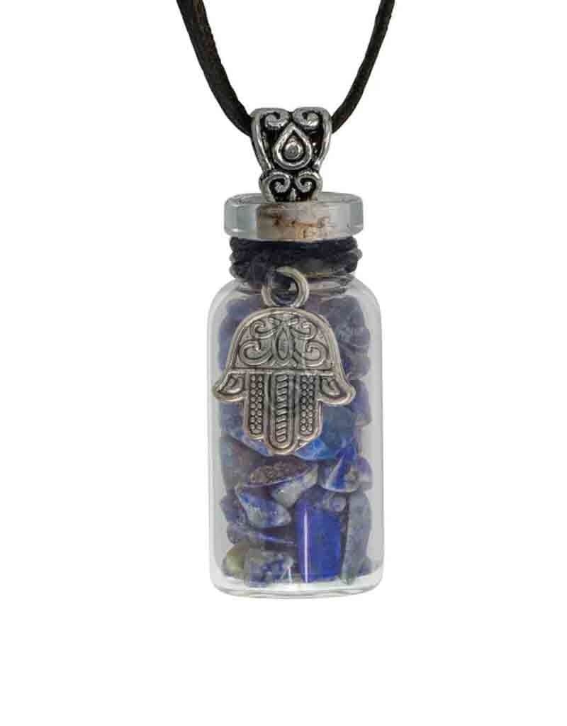 Lapis Lazuli &amp; Fatima Hand Chip Bottle Necklace 20.5&quot;l