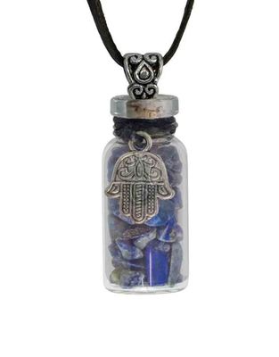 Lapis Lazuli &amp; Fatima Hand Chip Bottle Necklace 20.5&quot;l