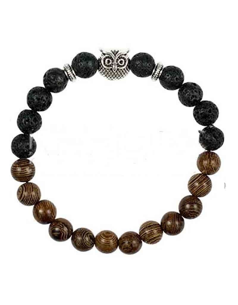 Owl Head 8mm Men&#39;s Bracelet with Lava Beads