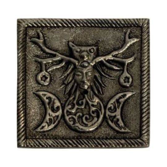 Triple Moon Owl on White Metal Incense Holder 2.25&quot;