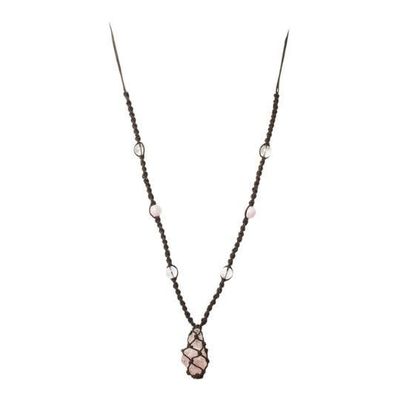 Hippie Bead Rough Point Rose Quartz Necklace - adjustable