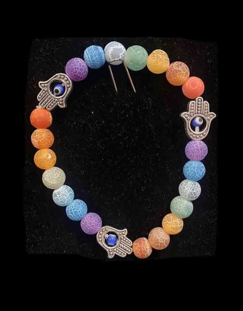 Cracked Agate Chakras with Fatima Hand &amp; Evil Eye Bracelet