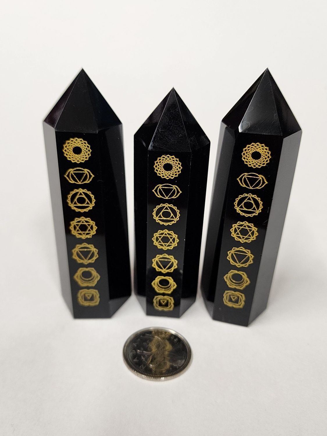 Black Obsidian Generators / Points with 7 Chakra Symbols