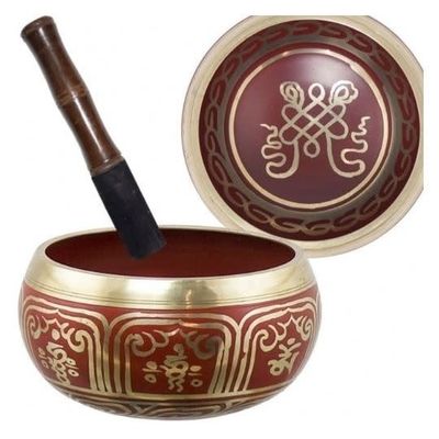 Red Endless Knot Singing Bowl Third Eye Chakra Note A  6.25&quot;