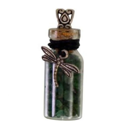Green Aventurine &amp; Dragonfly Chip Bottle Necklace 20.5&quot;L