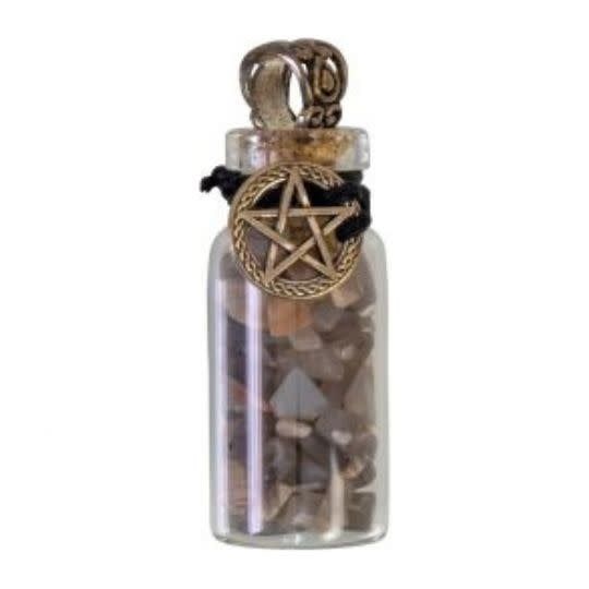 Black Moonstone and Pentacle Chip Bottle Necklace 20.5&quot;L