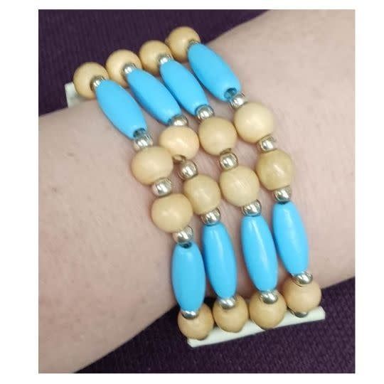 Walpole Island Handmade Beaded Bracelet - White with Teal Beads