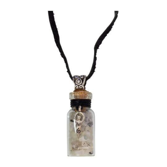 Rainbow Moonstone and Goddess Chip Bottle Necklace 20.5&quot;L