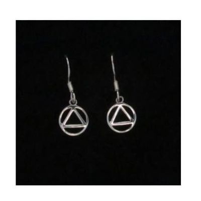 Small Triangle in Circle Sterling Silver Stud Earrings