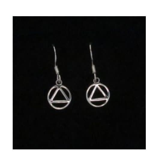 Small Triangle in Circle Sterling Silver Stud Earrings