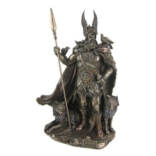 Odin Statue Raven &amp; Wolves Statue 10&quot;
