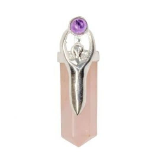 Rose Quartz Point with Amethyst Gem Goddess Pendant