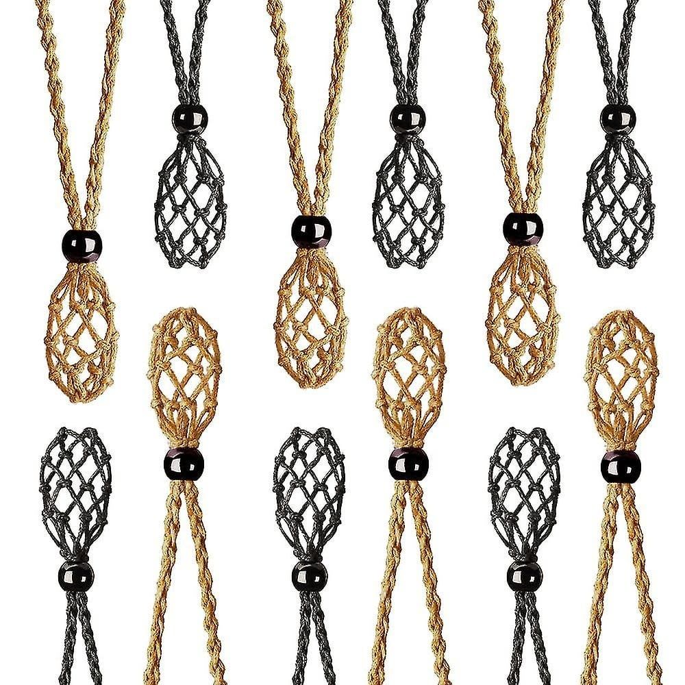 Macrame Crystal Holder Cage Necklace Brown - Adjustable