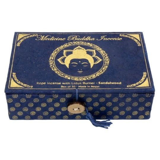 Medicine Buddha Rope Incense with Lotus Burner - Sandalwood