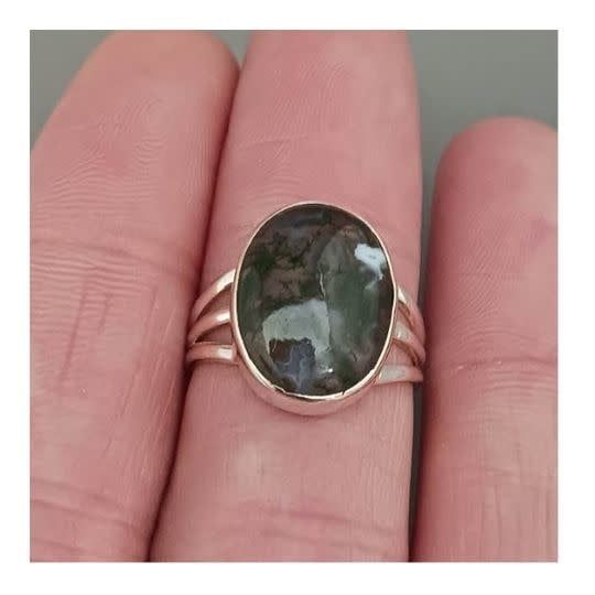 Moss Agate Ring C - Size 7 Sterling Silver