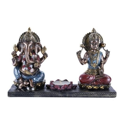Ganesha &amp; Krisna Statues with a Tealight Holder