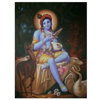 Krishna with Dove &amp; Swan - Laminated Card