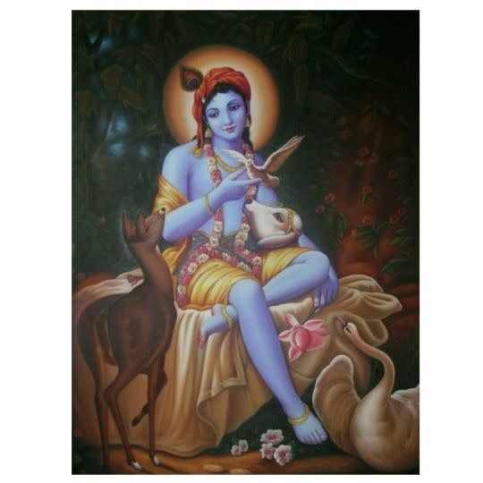Krishna with Dove &amp; Swan - Laminated Card