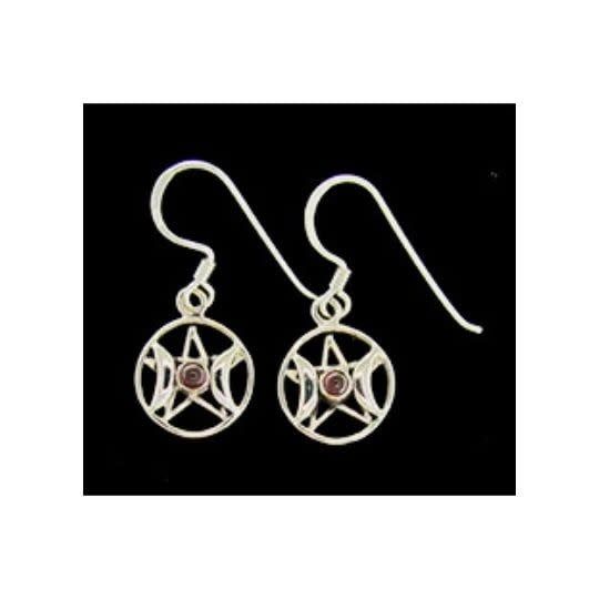 Earrings Triple Goddess w/ 2.5mm Garnet SS