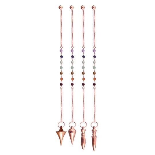Assorted Copper Colour Metal Pendulums with Chakra Beads