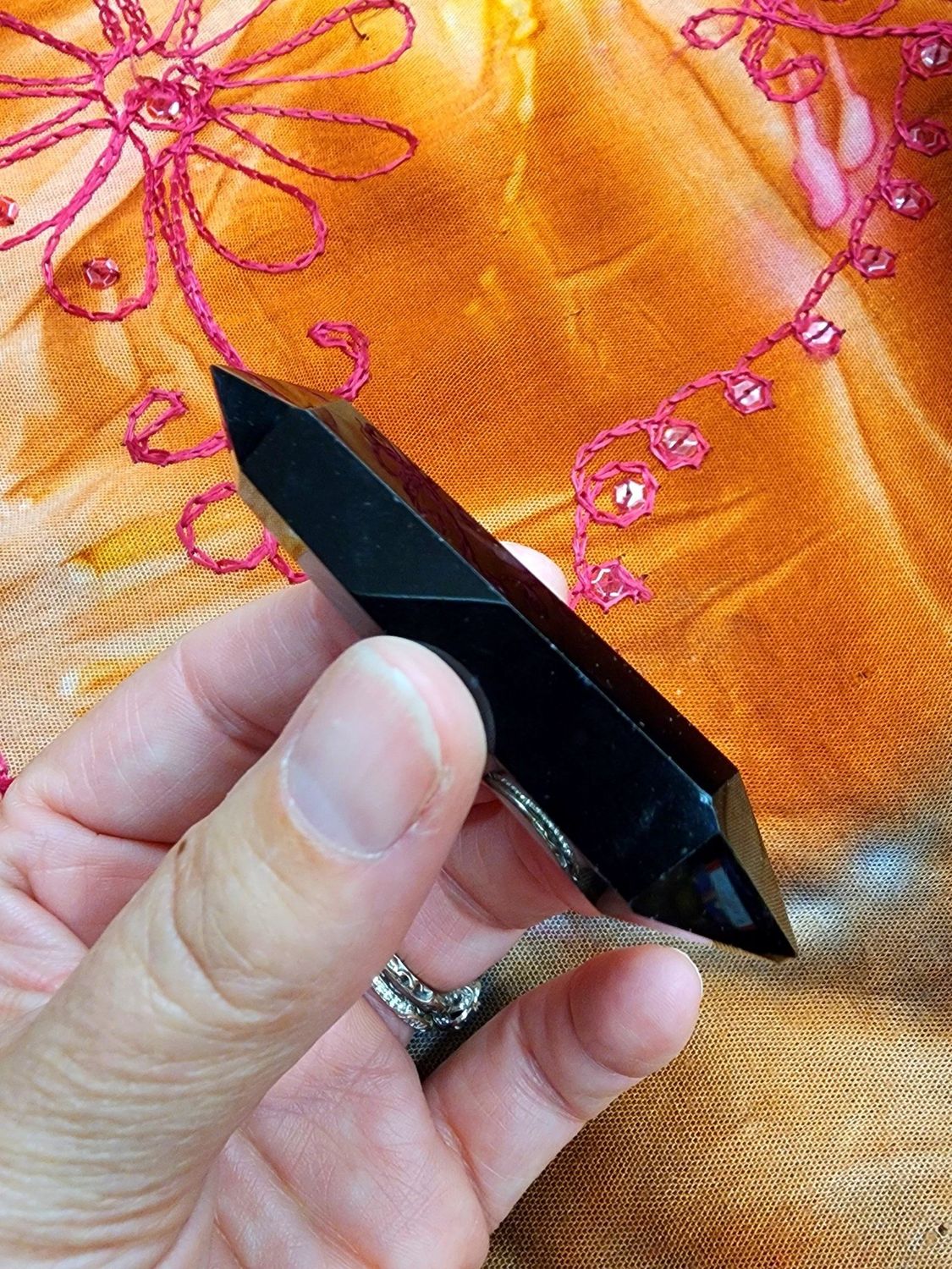 Double Terminated Black Obsidian Wand 3&quot;