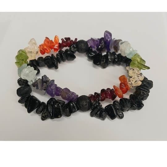 Chakra w Black Tourmaline &amp; Lava double row - Chip Bracelet