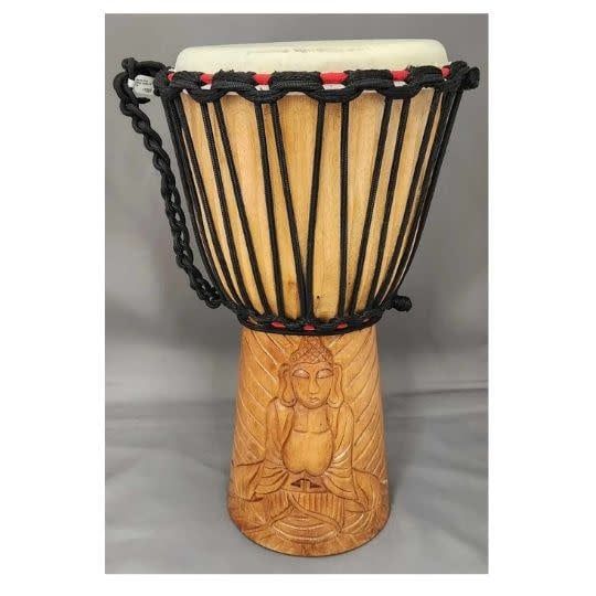 Djembe Drum  Carved Buddha 16&quot; Tall