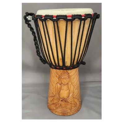Djembe Drum  Carved Buddha 16&quot; Tall