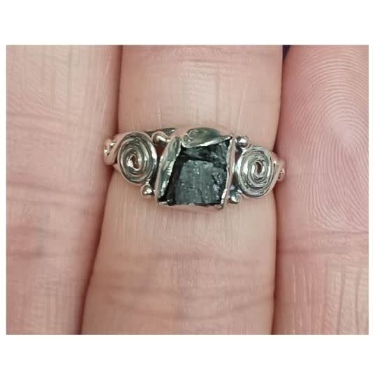 Black Tourmaline Ring A - Size 5 Sterling Silver