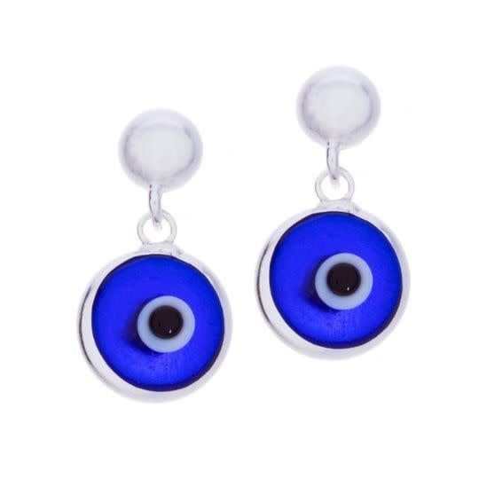 Evil Eye Dangle Stud Sterling Silver Earrings 7mm