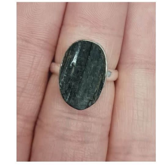 Black Tourmaline Ring A - Size 7 Sterling Silver