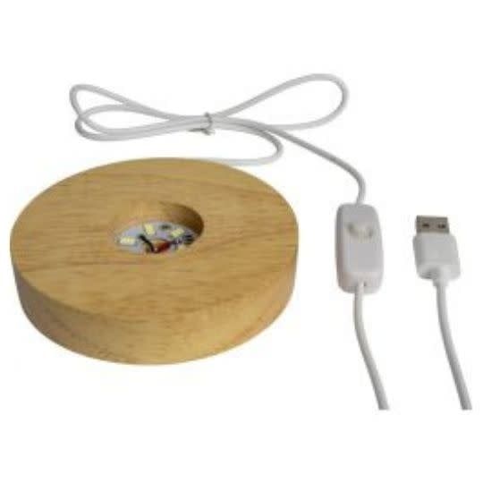 Wood LED Light Base w USB cord- 7 colours 4&quot; x 0.75&quot;