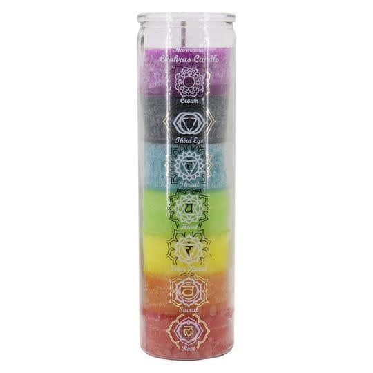 Glass Pillar Candle - 7 Day Chakra -Unscented 8&quot;