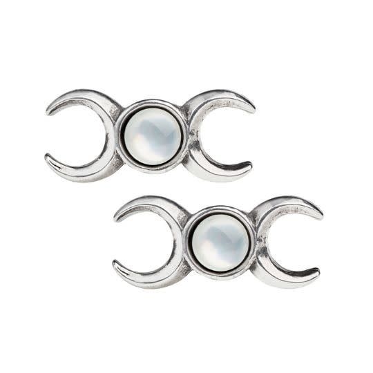 Triple Goddess Stud Earrings with Mother of Pearl - Pewter 3/4&quot;