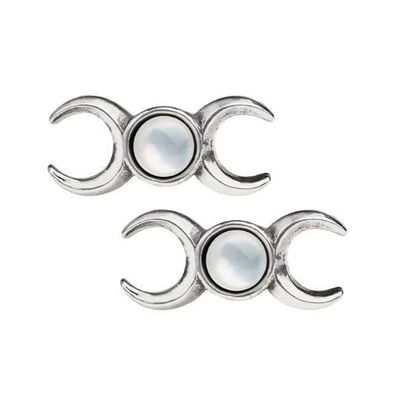 Triple Goddess Stud Earrings with Mother of Pearl - Pewter 3/4&quot;