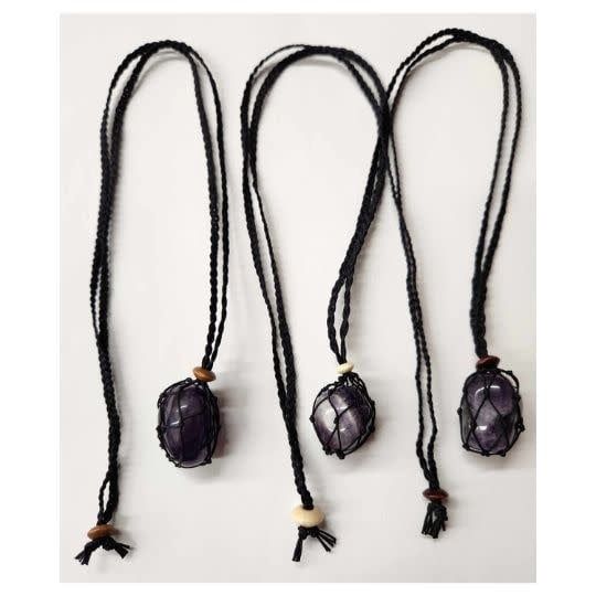 Braided Crystal Cage Holder Necklace Black - Adjustable by Chantalle