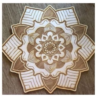 Wood Mandala Crystal Grid 6&quot;