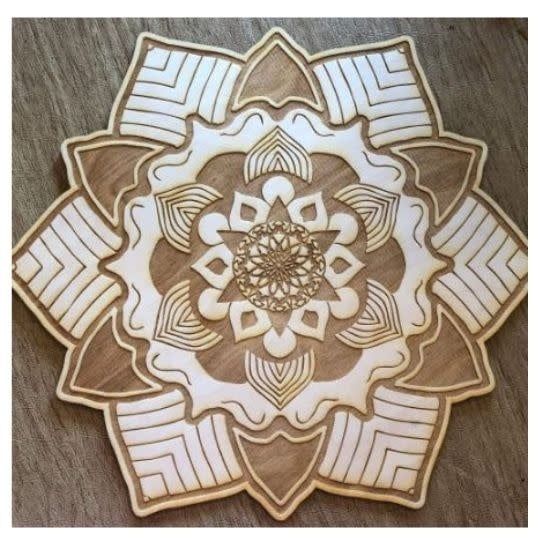 Wood Mandala Crystal Grid 6&quot;